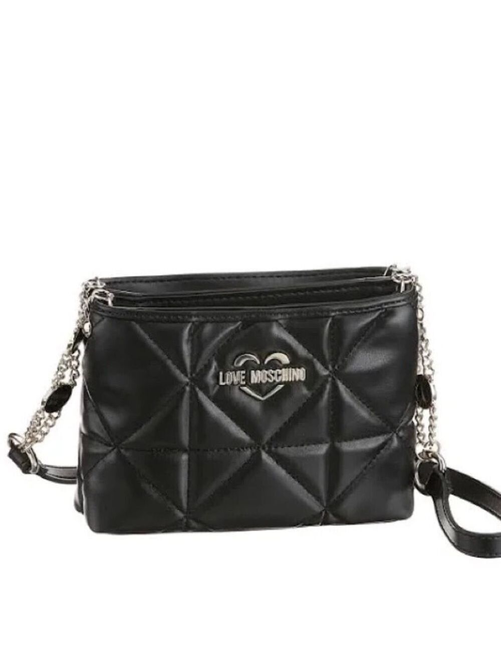 NEW LOVE MOSCHINO Quilted Faux Leather Black Mini Crossbody Purse Front Logo